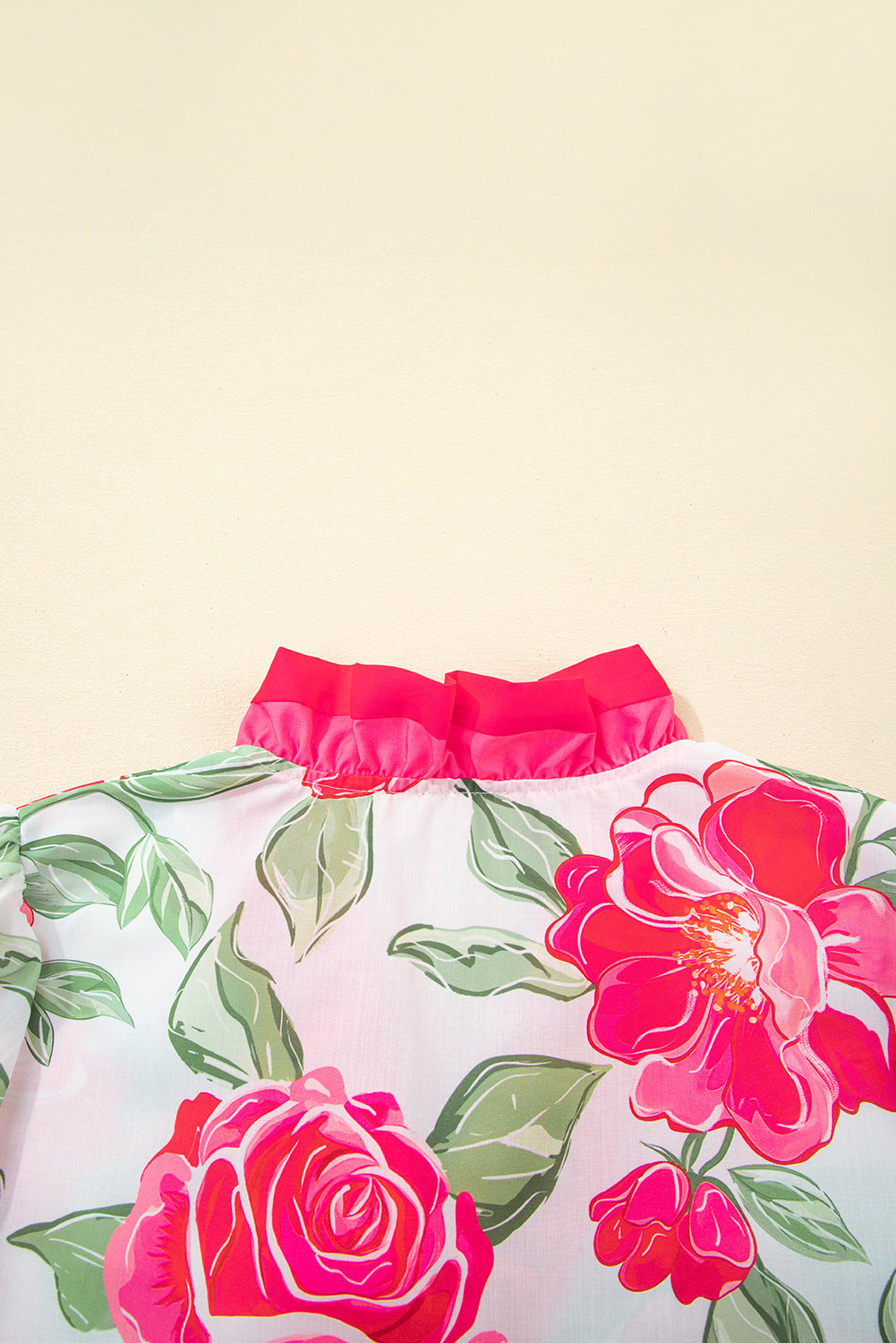 Rose Floral Frilled V Neck Short Sleeve Blouse