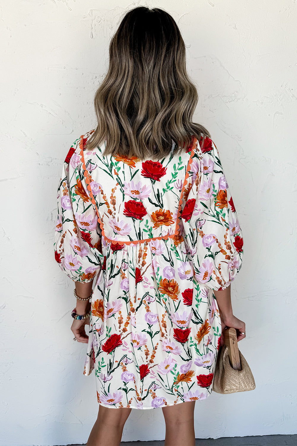 Floral Print Puff Sleeve Mini Dress