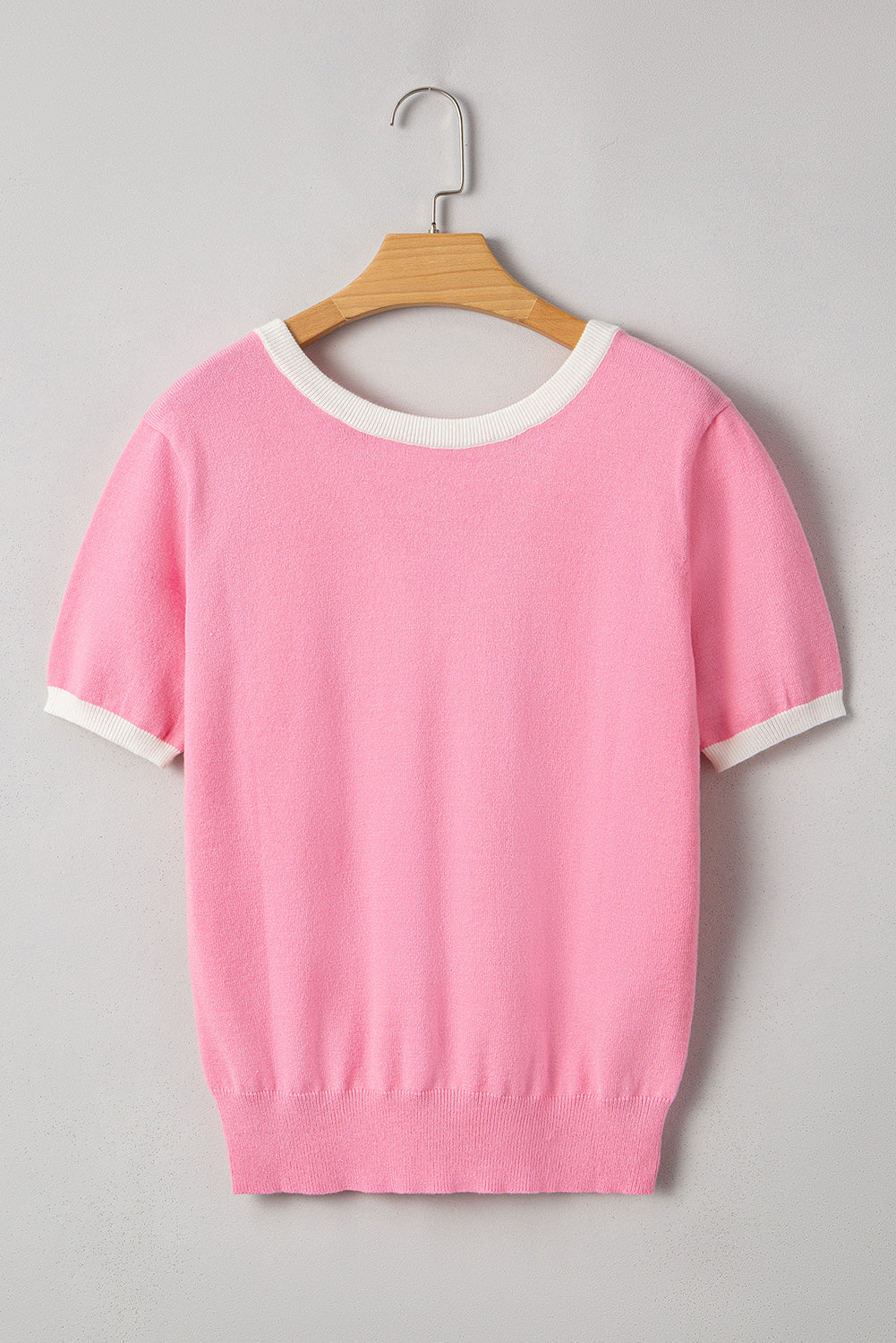 Colorblock Bow V-Shape Cut Short Sleeve Sweater