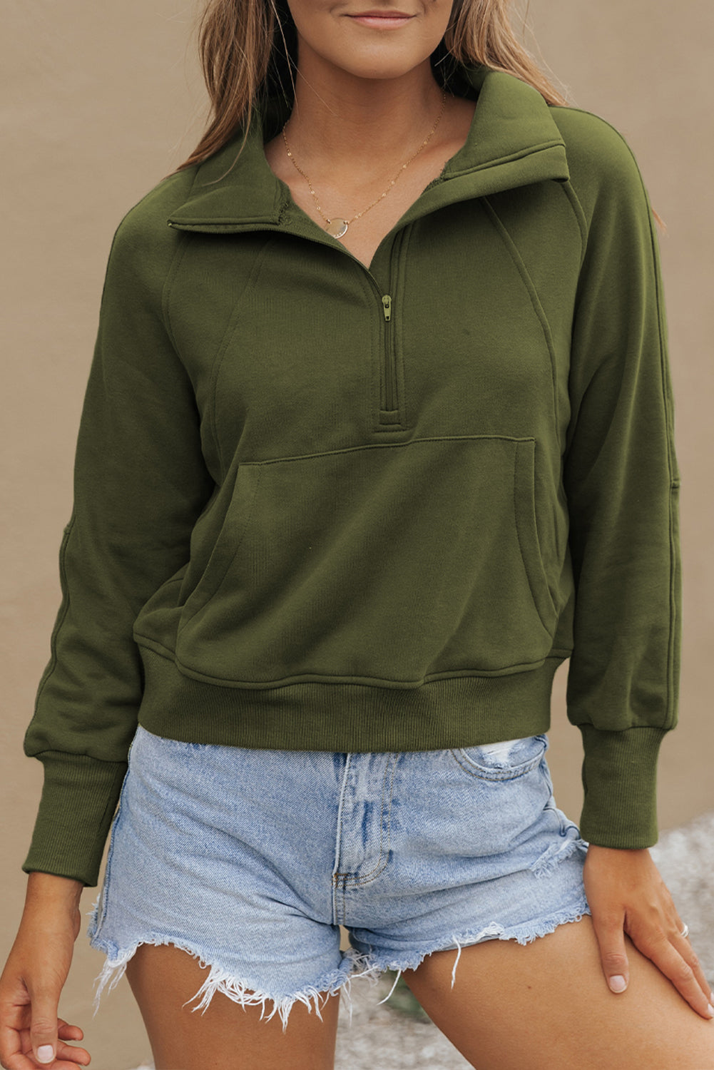 Green Fleece Lined Zip Up Sweatshirt