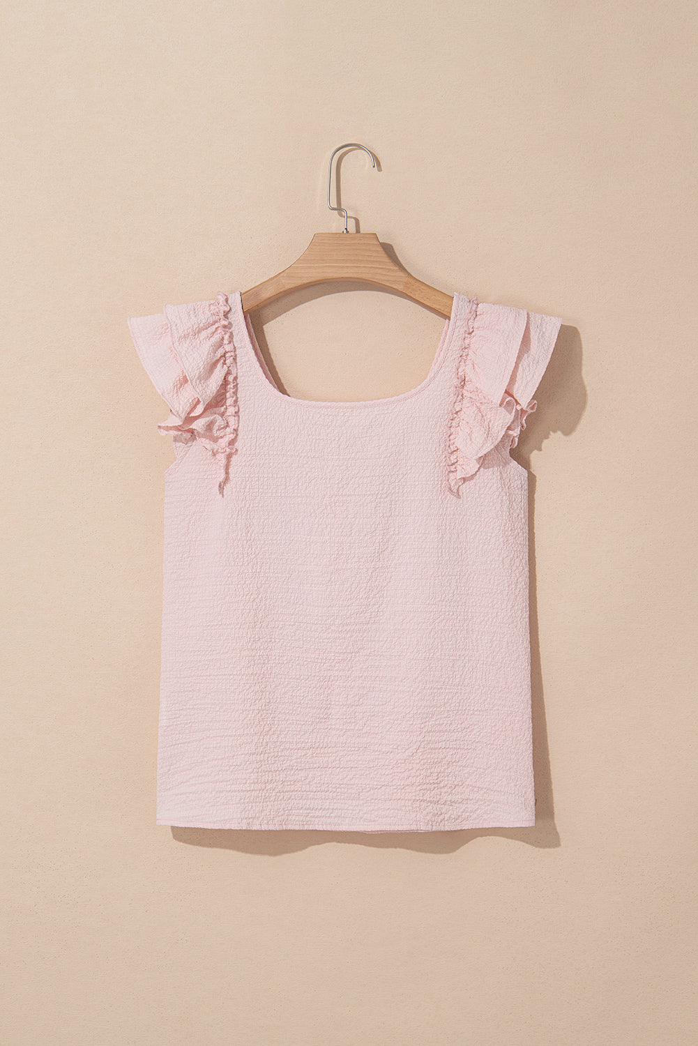 Pink Textured Bow Knot Frilled Butterfly Sleeve Blouse