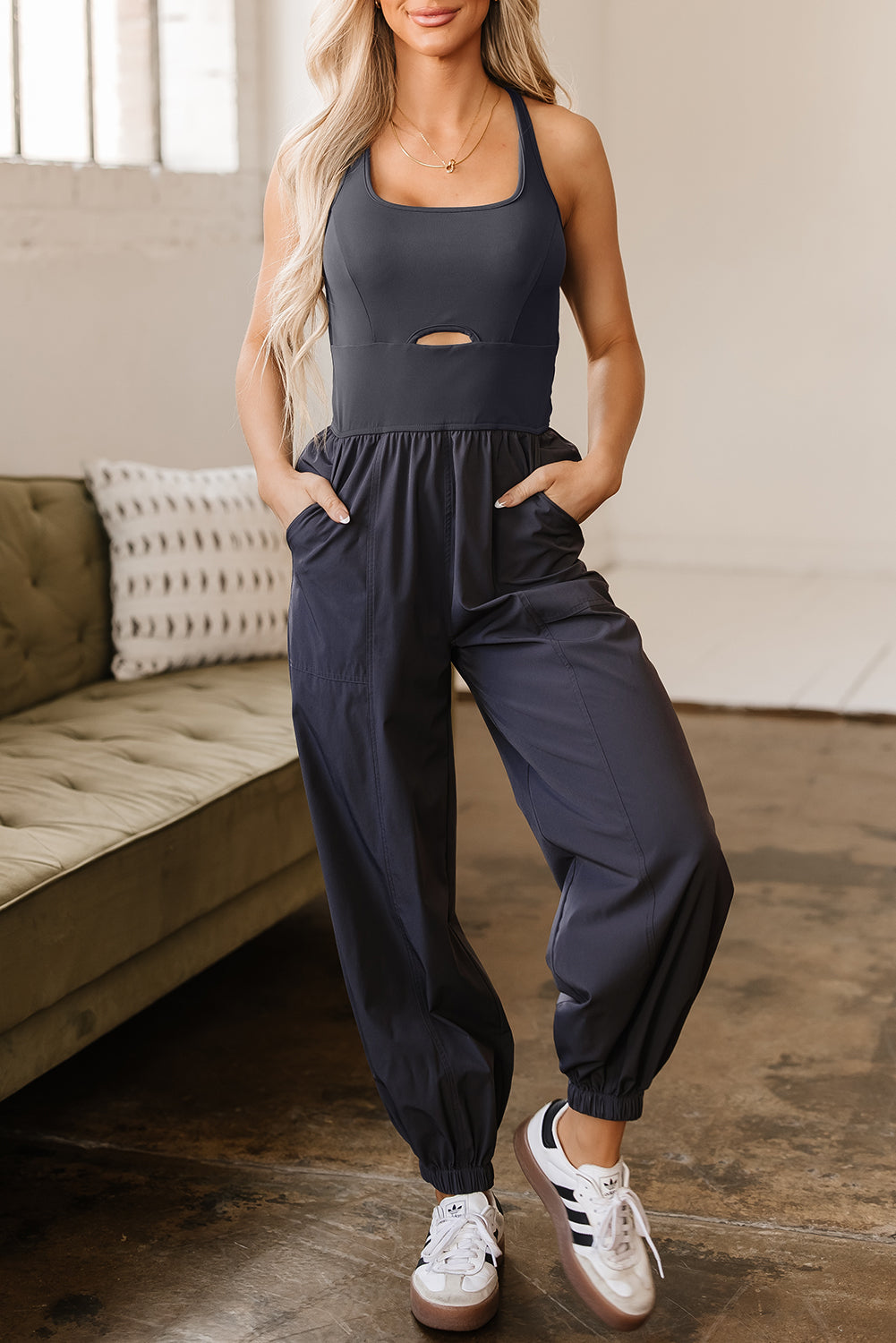 Crossed Straps Hollow Out Jogger Jumpsuit