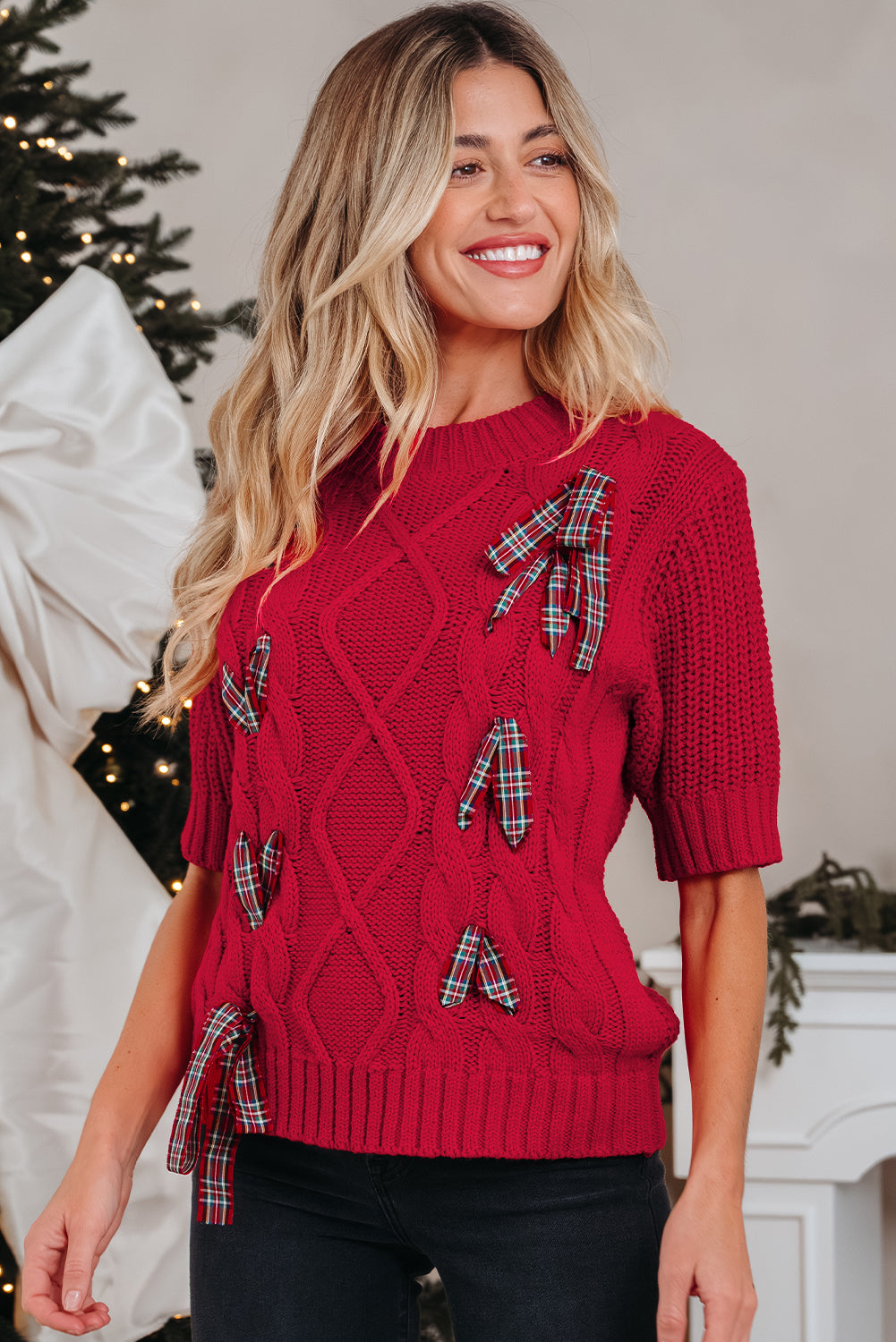 Plaid Lace Up Holiday Sweater