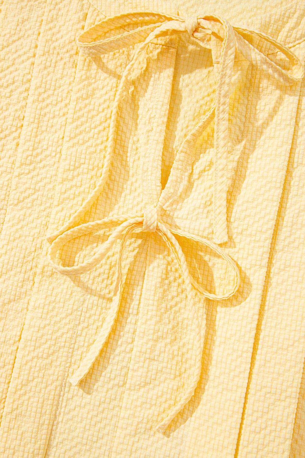 Yellow Bow Tie Notched Neck Pleated Tank Top