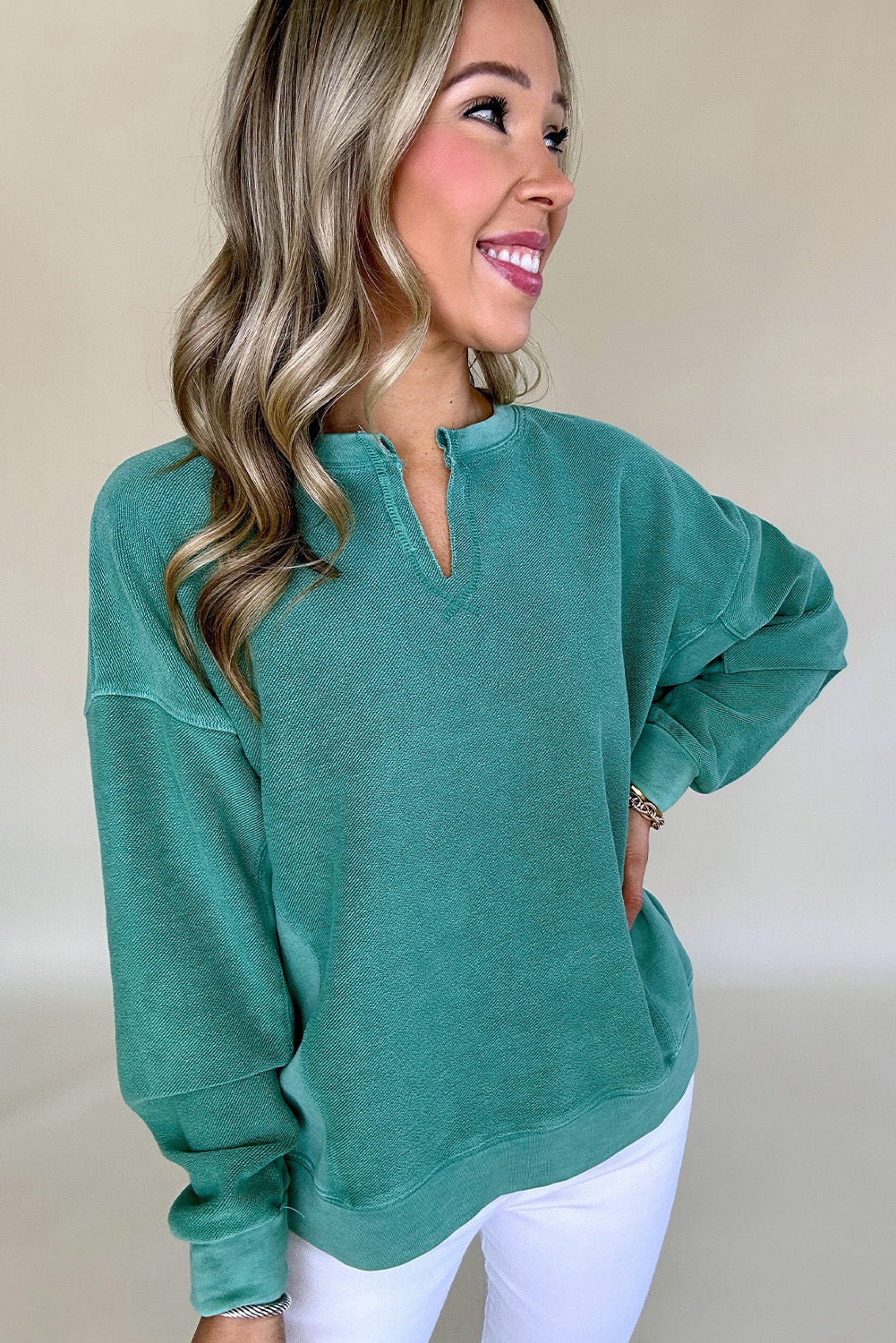 Green Solid Color Sweater