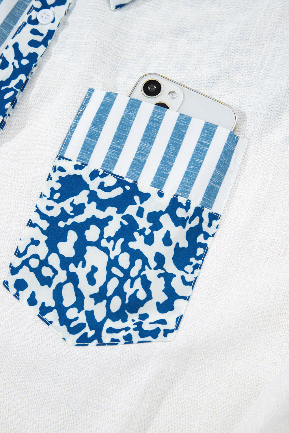 Blue Leopard Striped Button Up Shirt