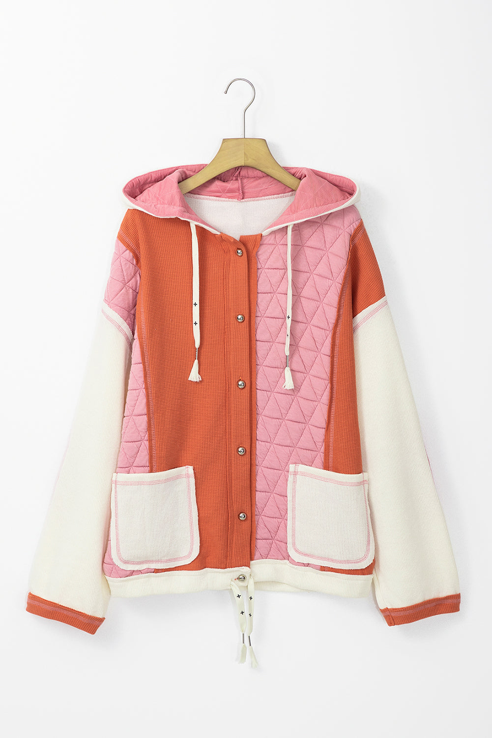 Quilted Textured Patchwork Hooded Jacket