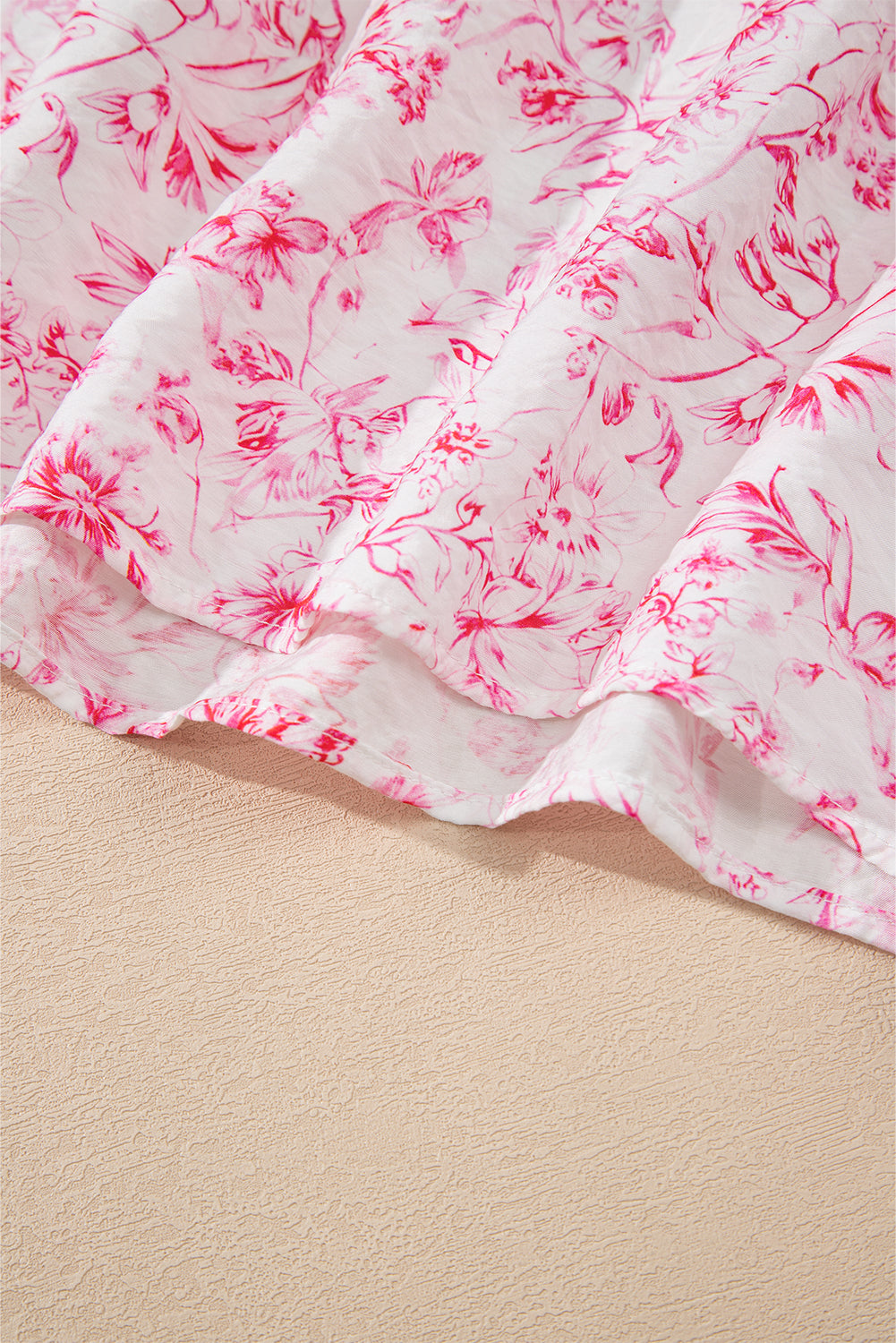 Pink Floral Ruffled Sleeve Bow Blouse