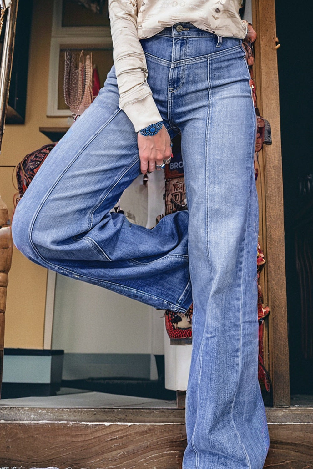 Center Seam Detail Straight Loose High Rise Jeans