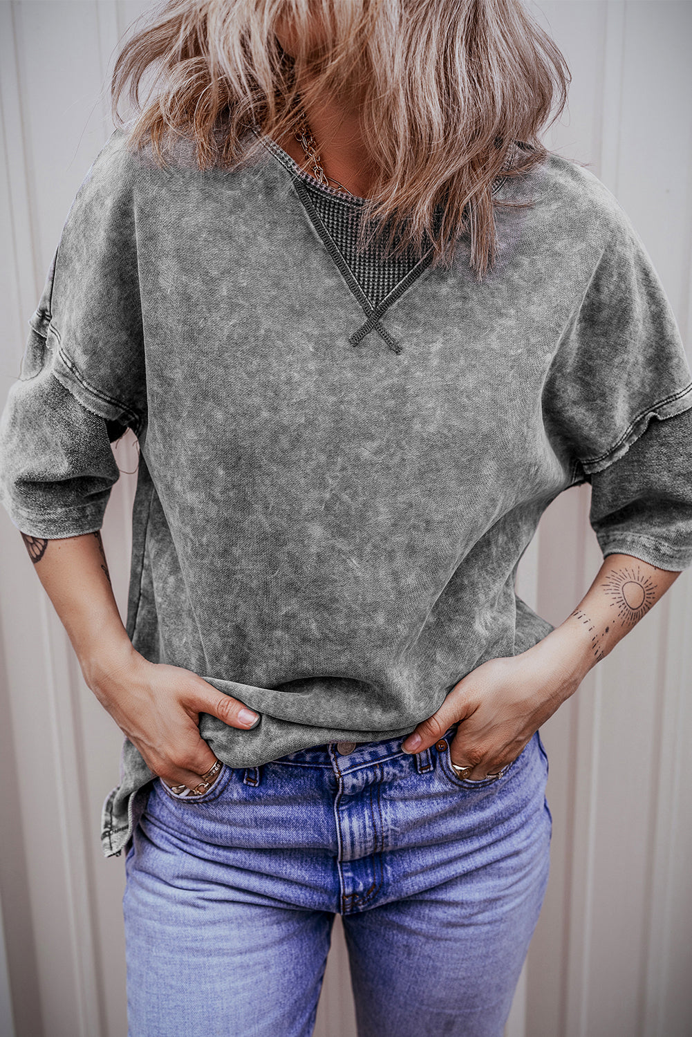 Gray Mineral Wash Drop Shoulder Oversized Tee
