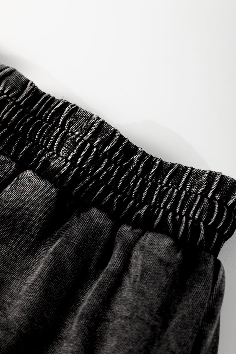 Black Mineral Wash High Waist Casual Shorts