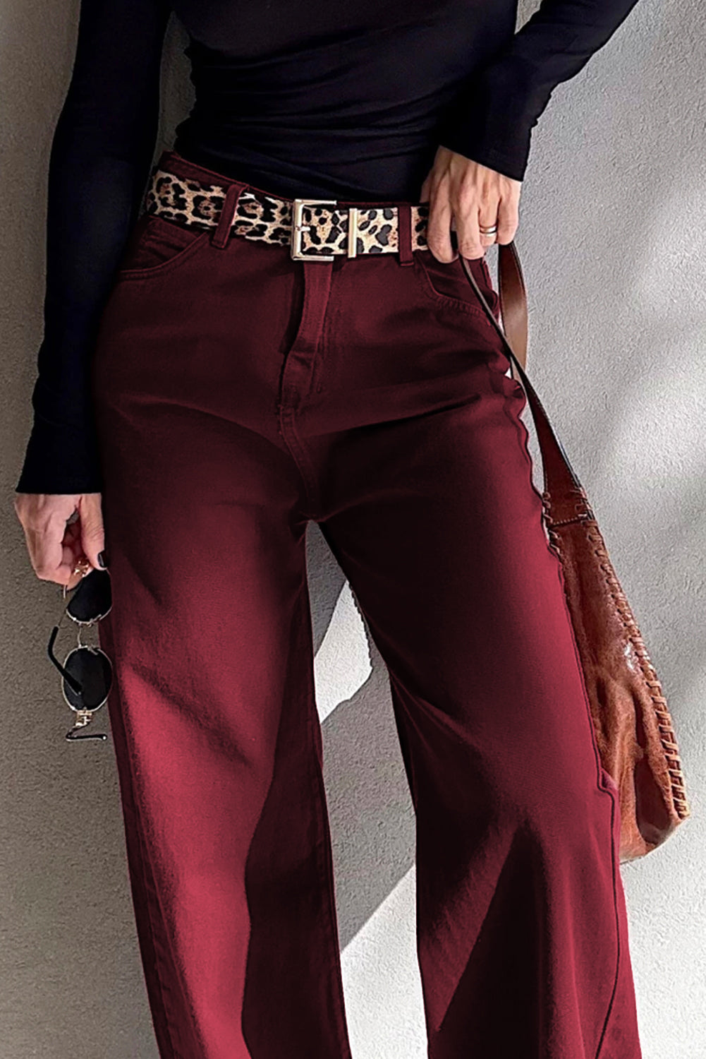 Straight High Waist Solid Color Jeans
