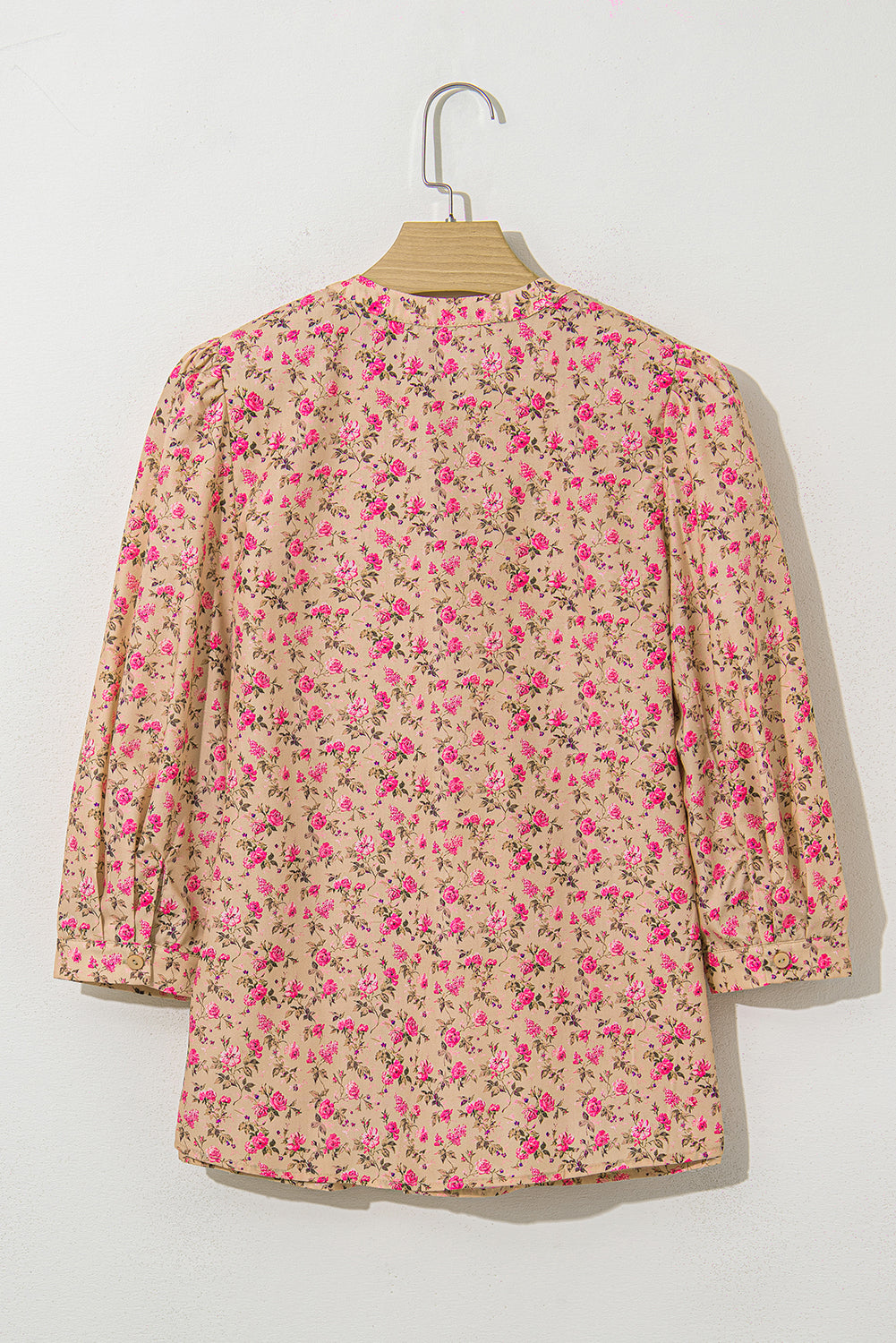 Floral Print Bow Pintuck Bust Half Puff Sleeve Blouse