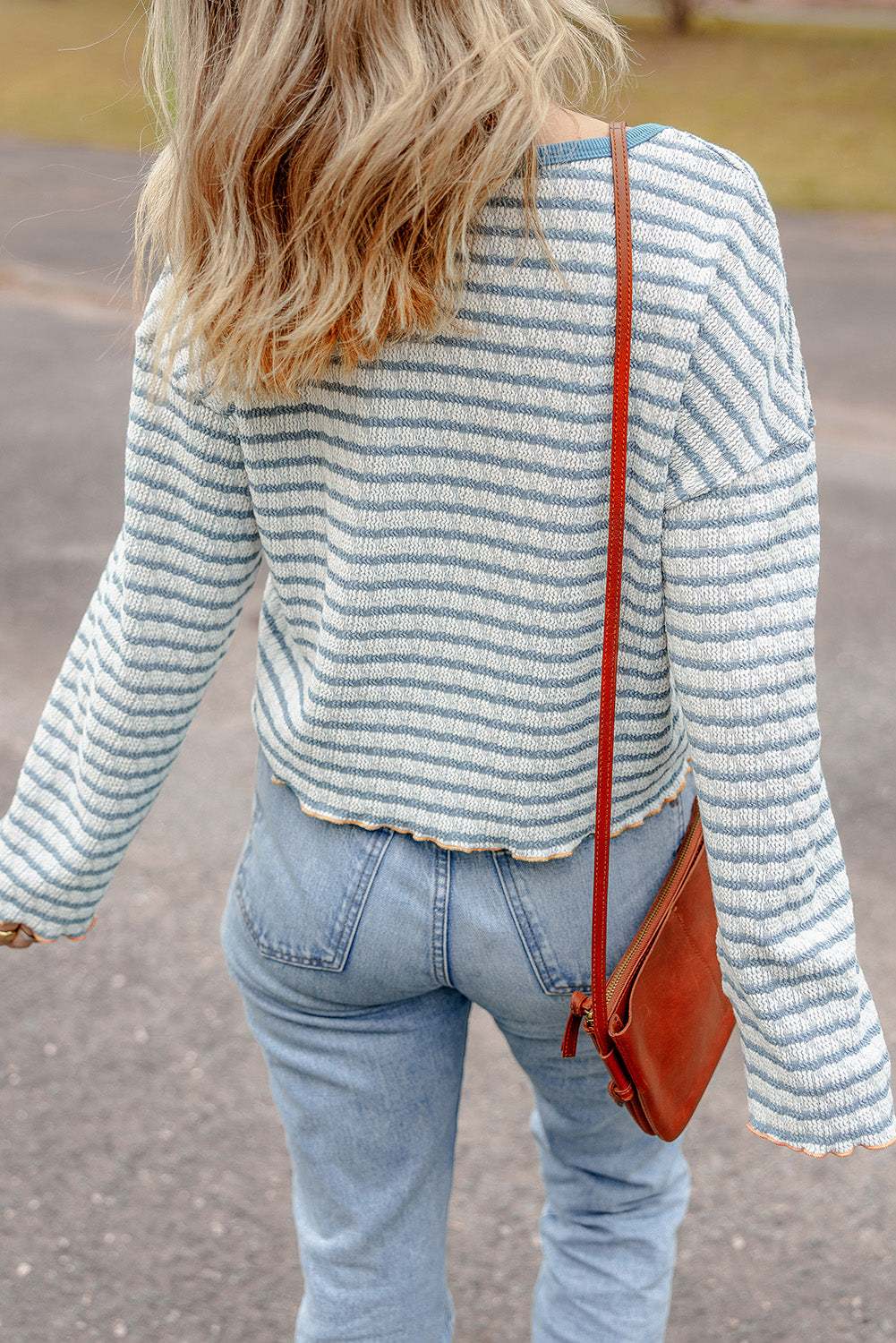 Striped Textured Henley Long Sleeve Top