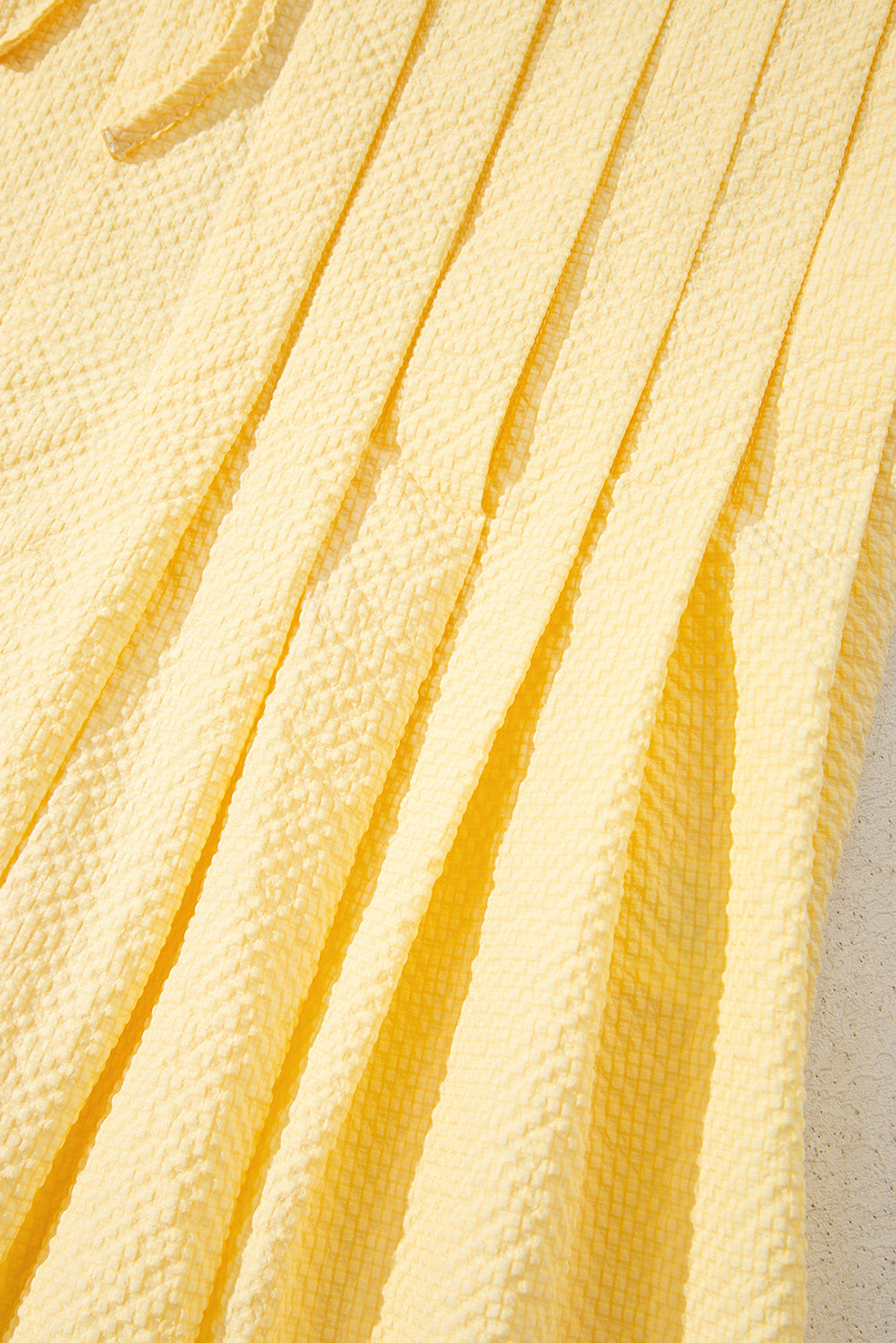 Yellow Bow Tie Notched Neck Pleated Tank Top