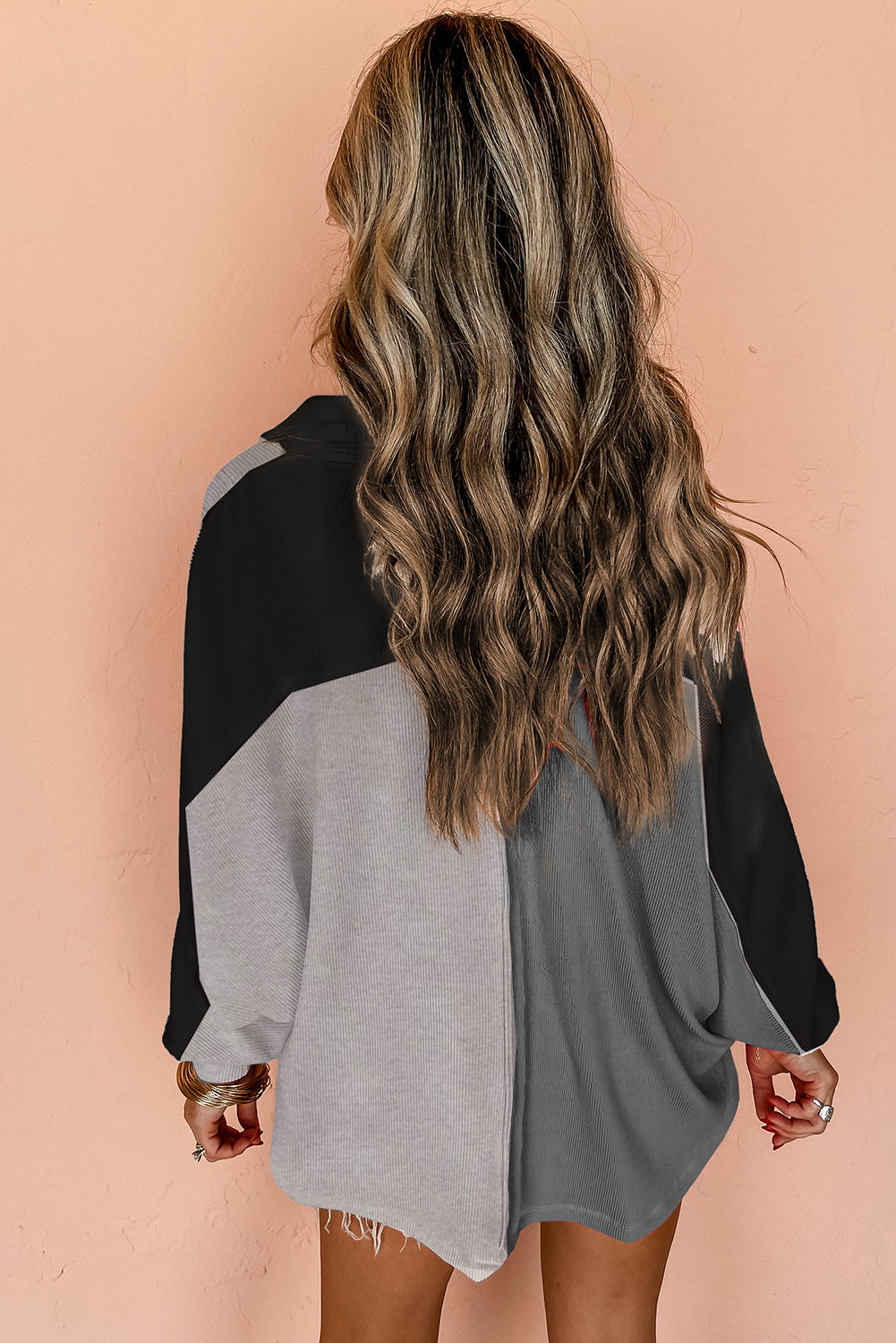 Gray Colorblock Ribbed Oversized Sweatshirt