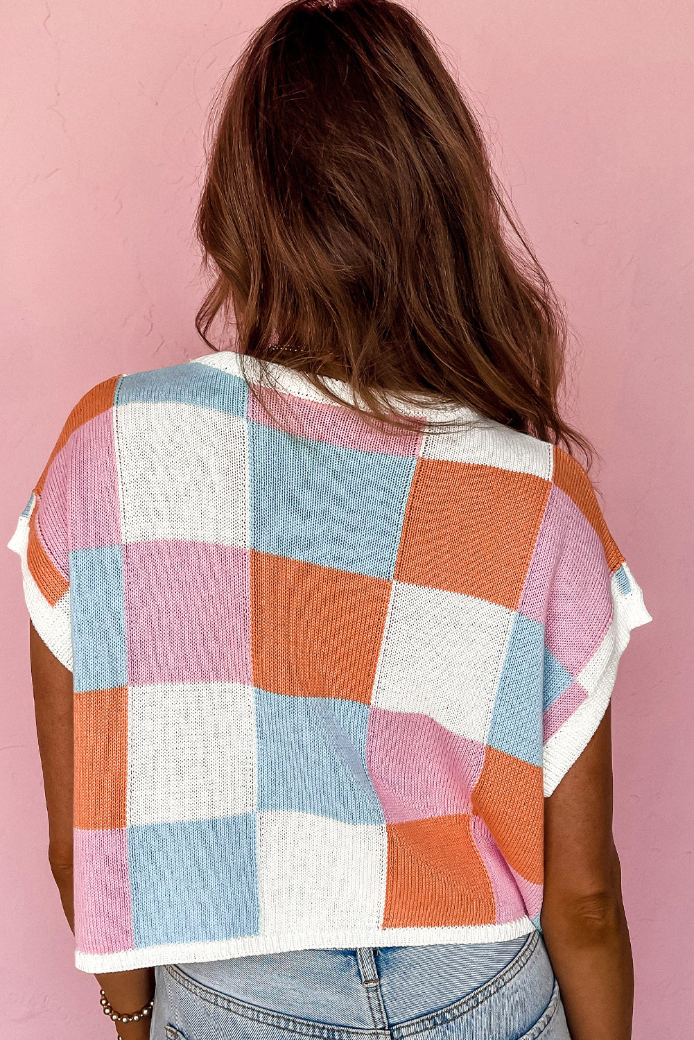 Grapefruit Color Block Cap Sleeve Sweater