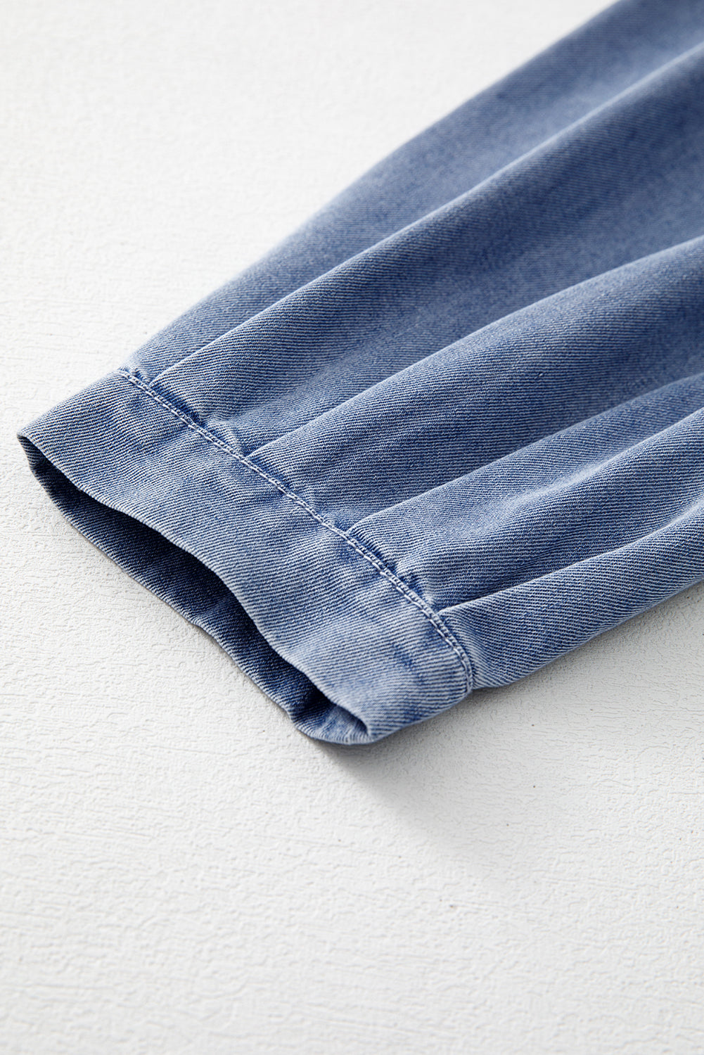 Denim Front Pintuck Bow Tie Puff Top