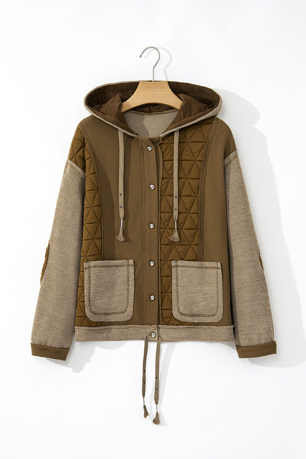 Quilted Textured Patchwork Hooded Jacket
