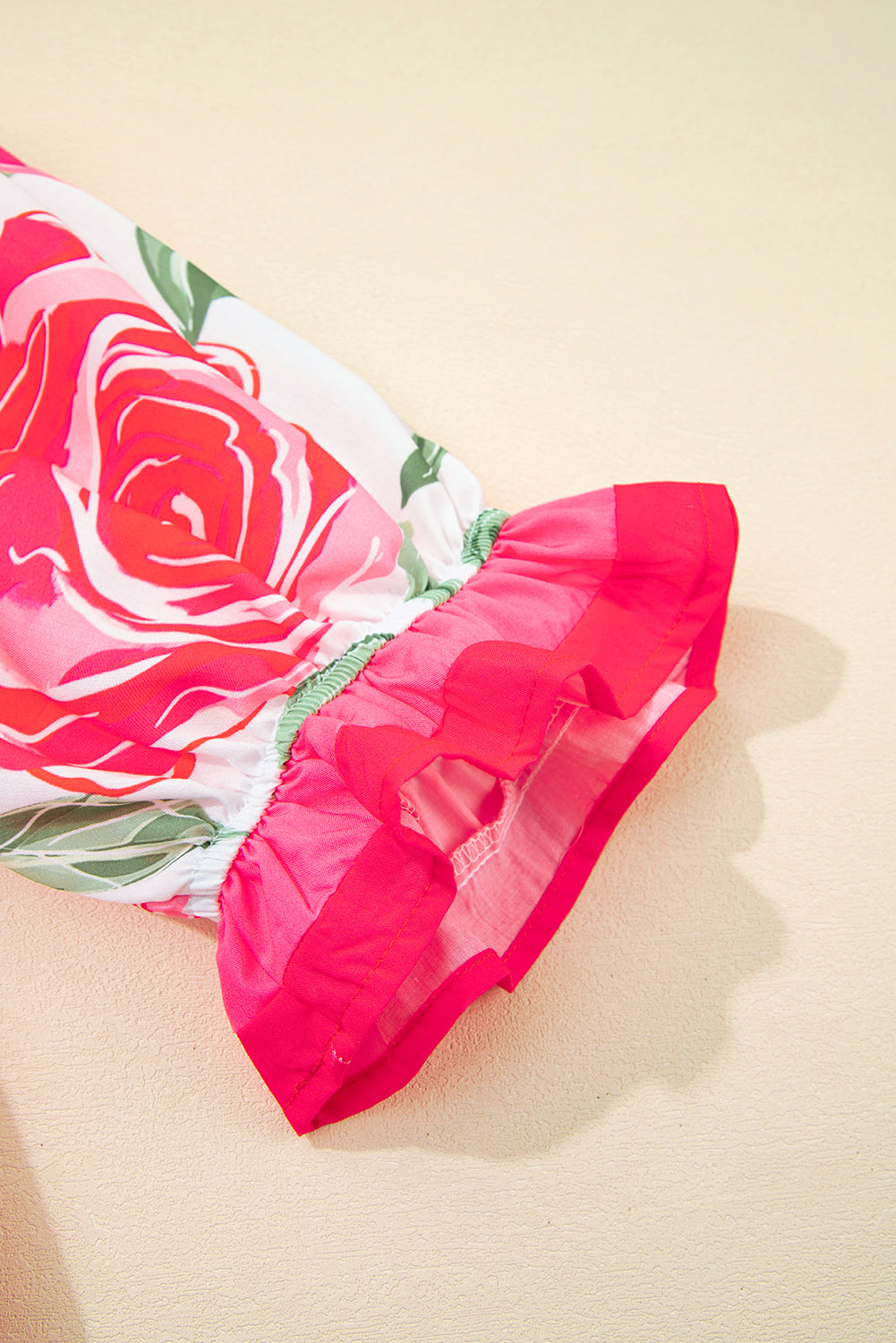 Rose Floral Frilled V Neck Short Sleeve Blouse