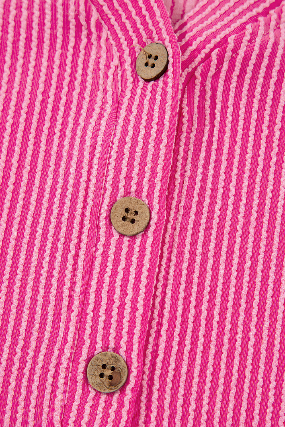 Pink Ribbed Short Sleeve V Neck Buttoned Romper