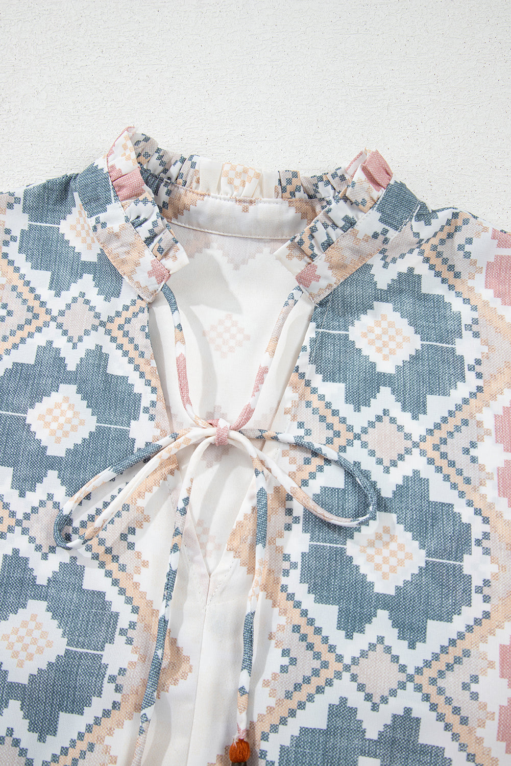 Geometric Print Tassel Blouse