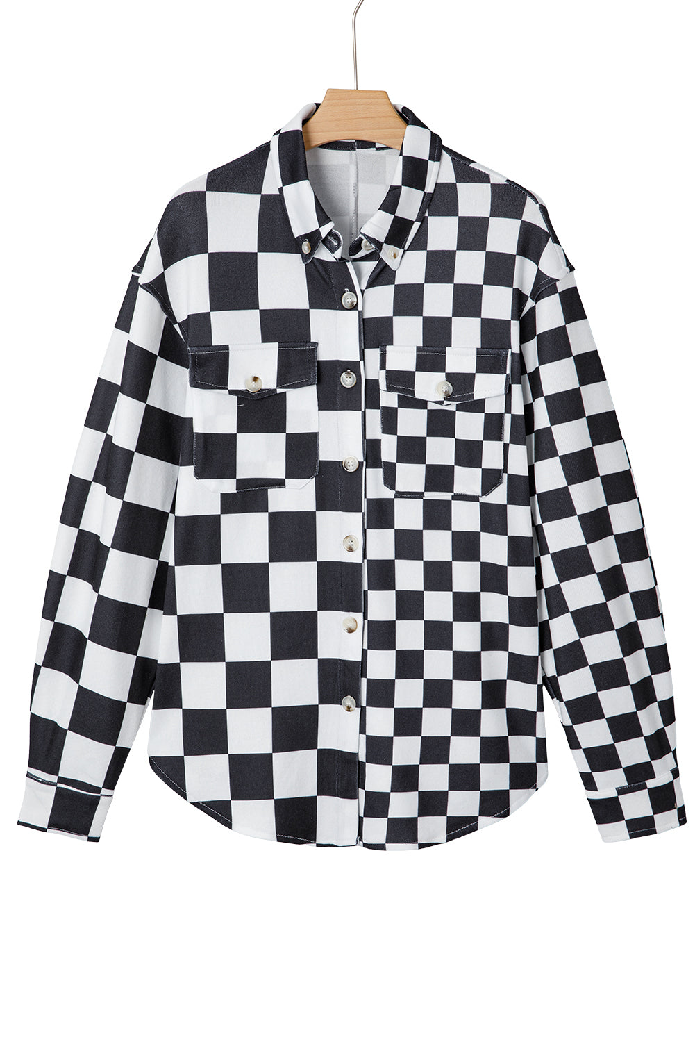 Checkerboard Flap Pocket Button Front Shacket