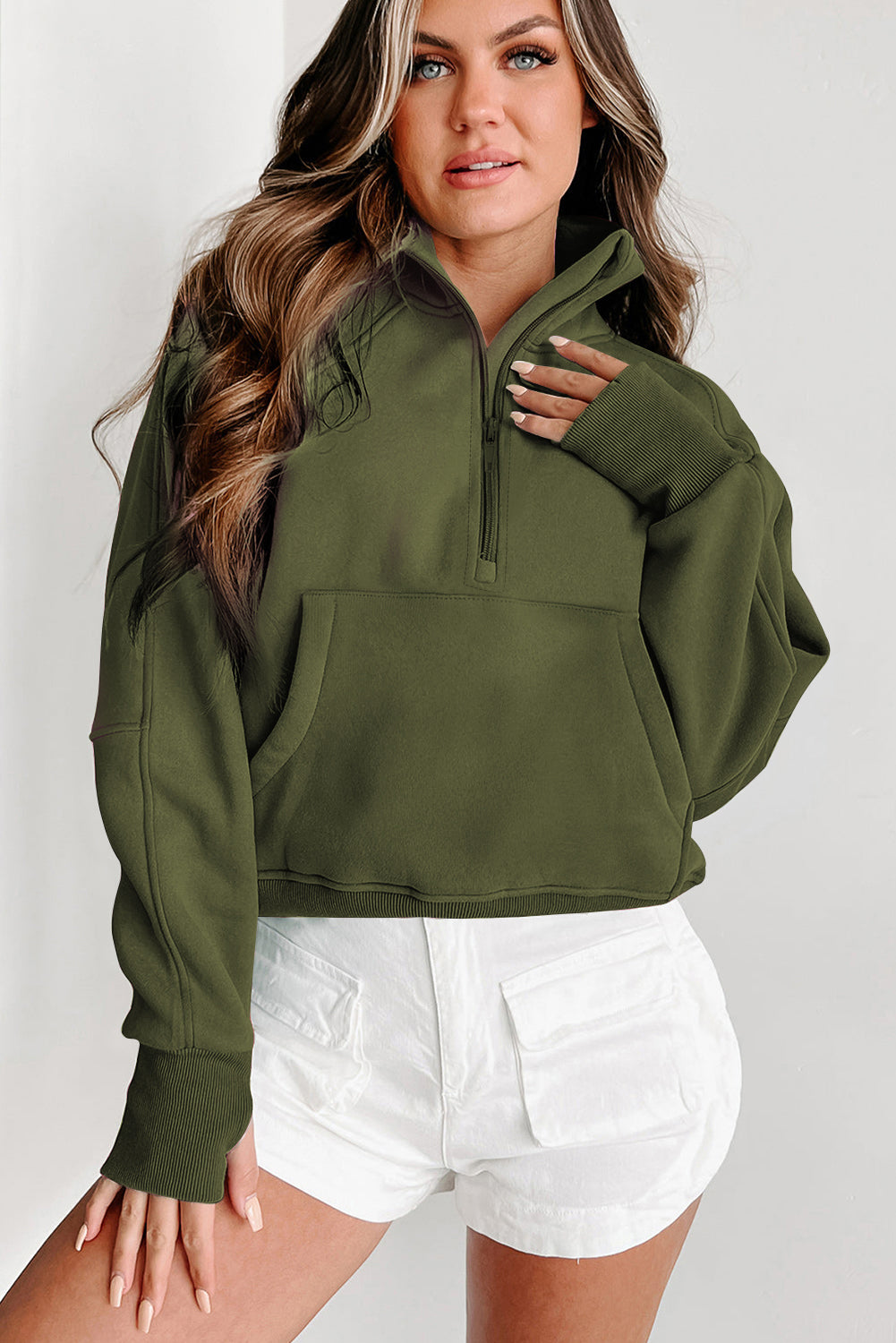 Green Fleece Lined Zip Up Sweatshirt
