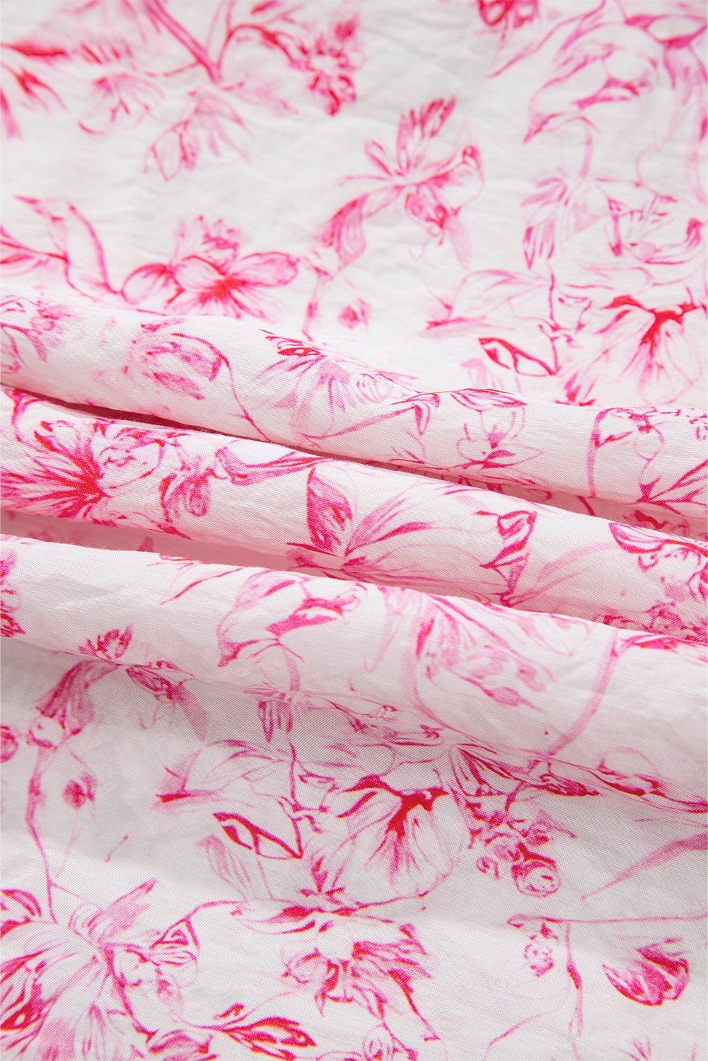 Pink Floral Ruffled Sleeve Bow Blouse