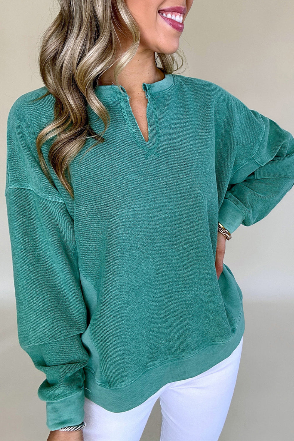 Green Solid Color Sweater