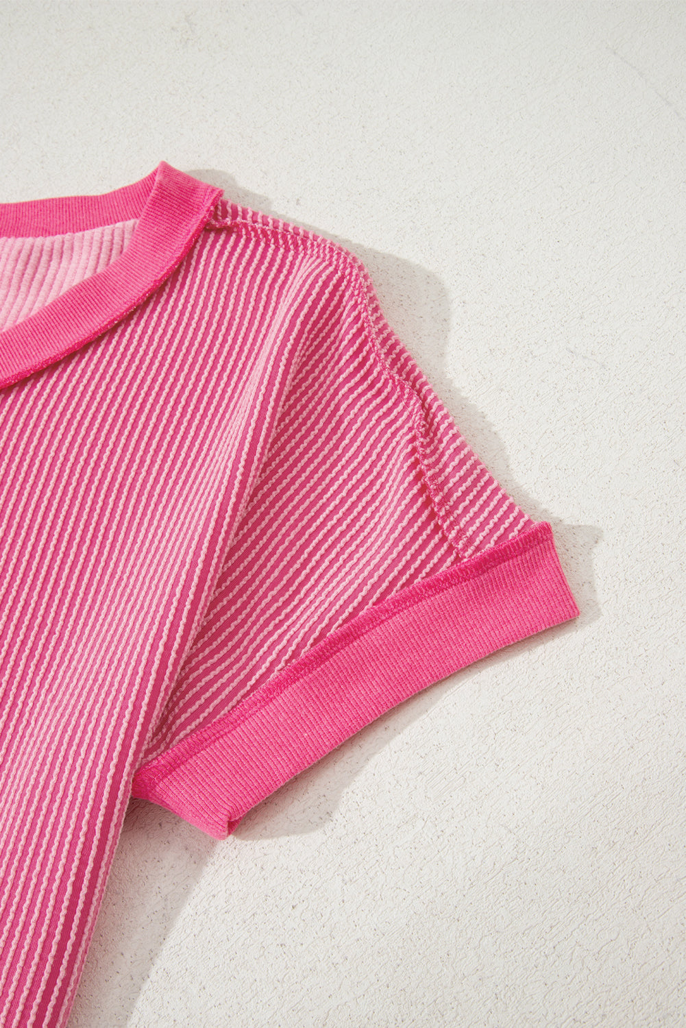 Rose Twisted Ribbed Knit V Neck Casual Tee