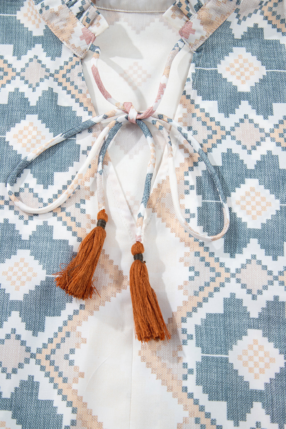 Geometric Print Tassel Blouse