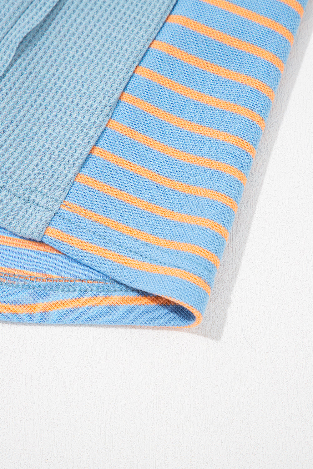 Dusk Blue Waffle Striped Patchwork Pullover