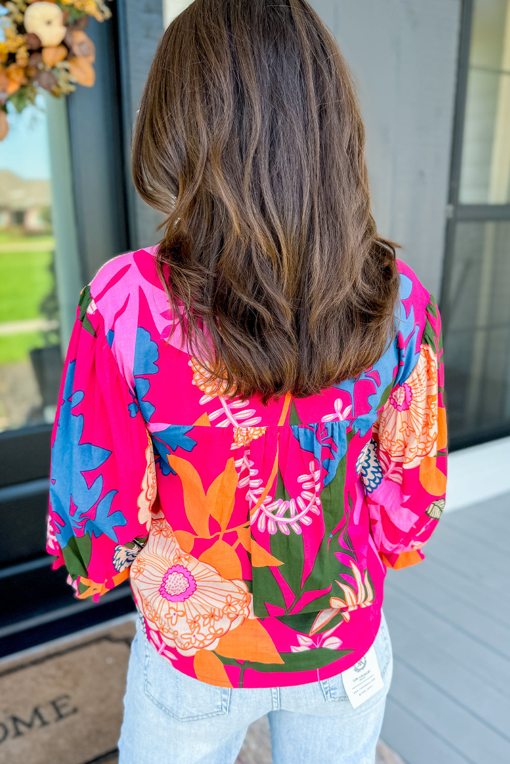 Flower Print Ruffled Puff Sleeve Blouse