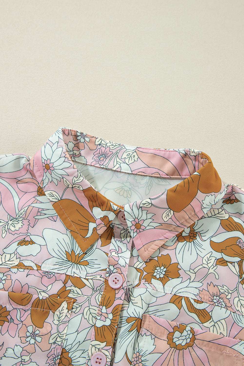 Pink Floral Short Sleeve Collared Romper