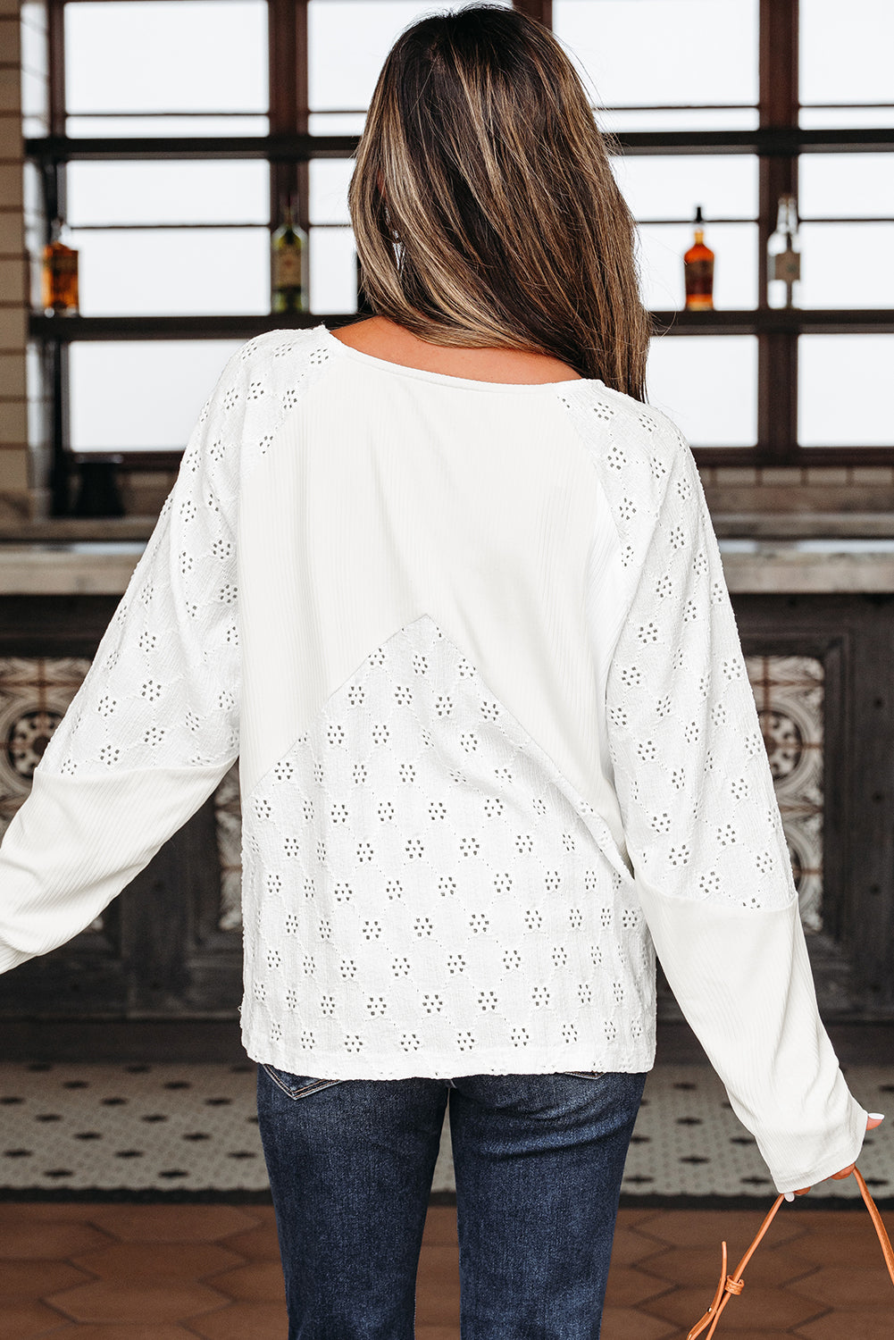 Eyelet Embroidered Long Sleeve Top