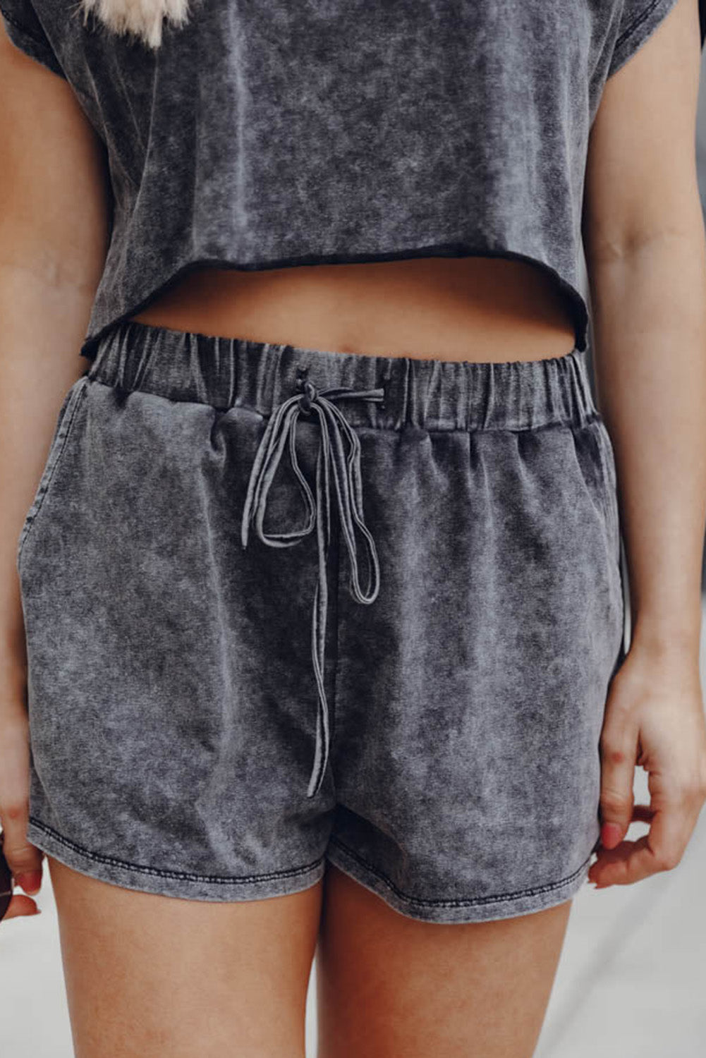 Black Acid Washed Short Set