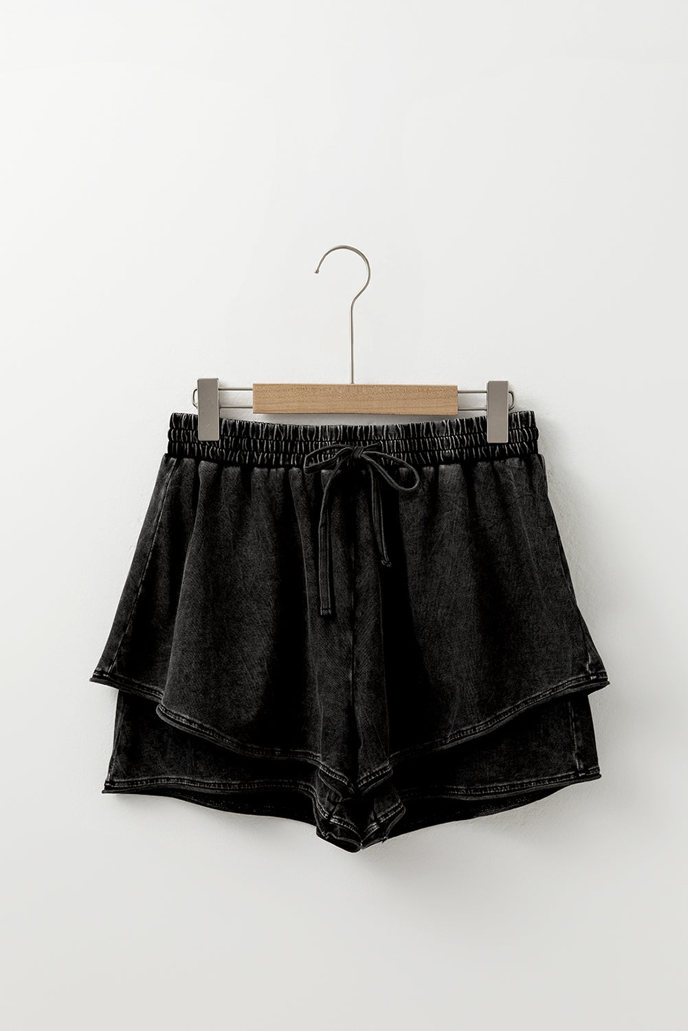 Black Mineral Wash High Waist Casual Shorts