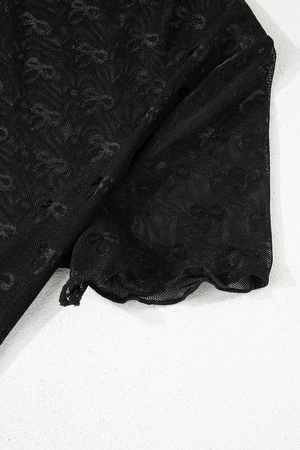 Bow Sheer Mesh Mock Neck Short Sleeve Top