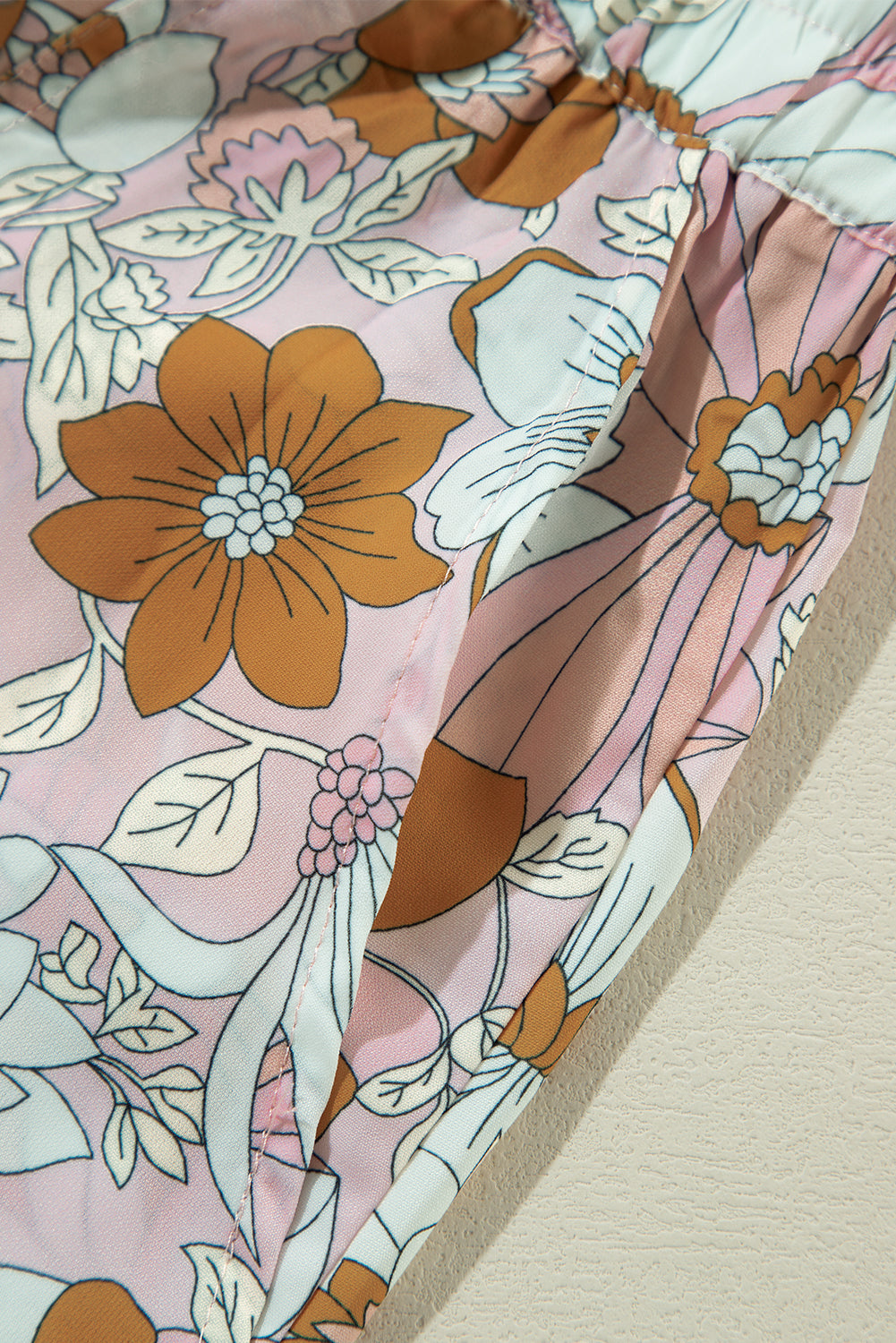 Pink Floral Short Sleeve Collared Romper