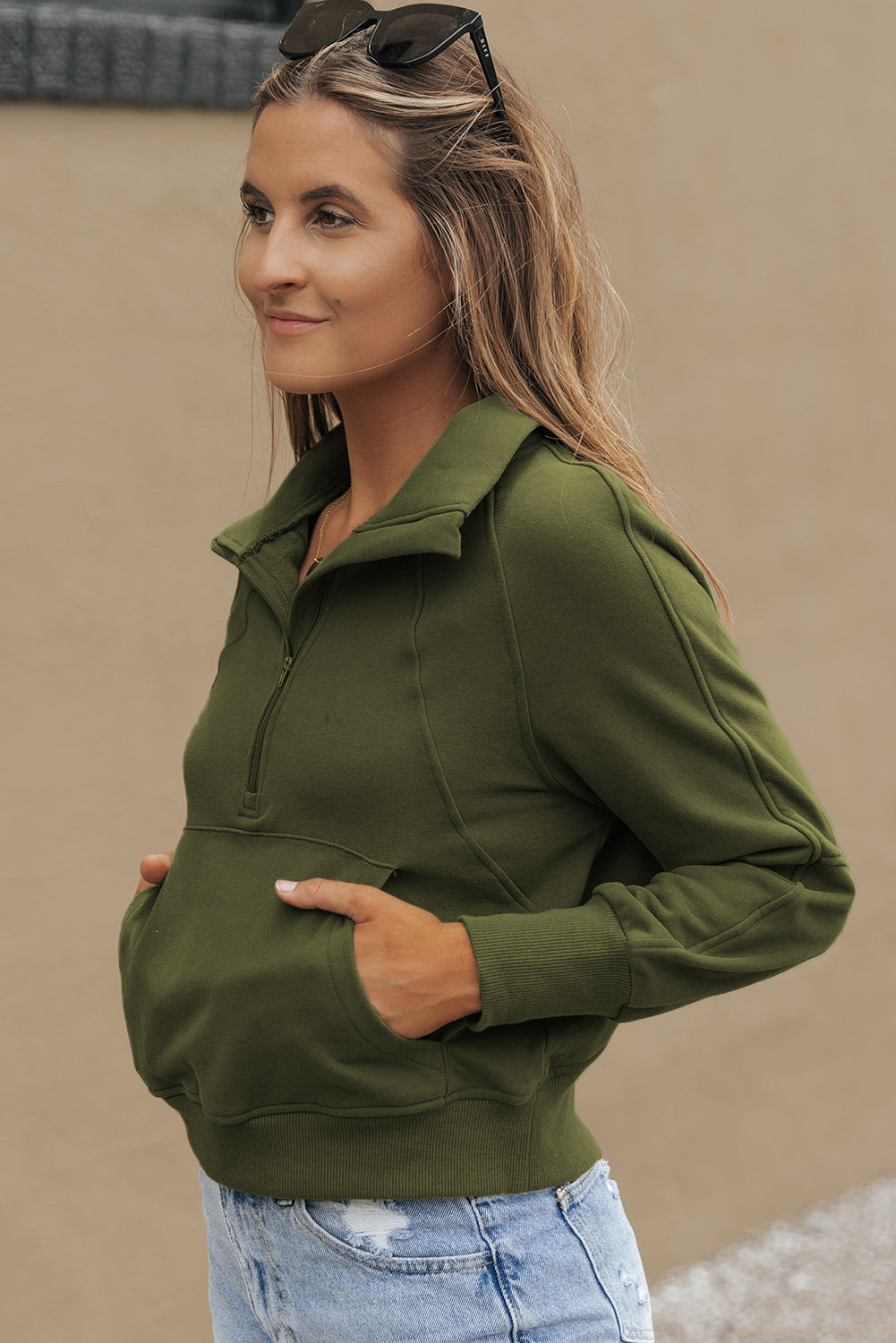 Green Fleece Lined Zip Up Sweatshirt