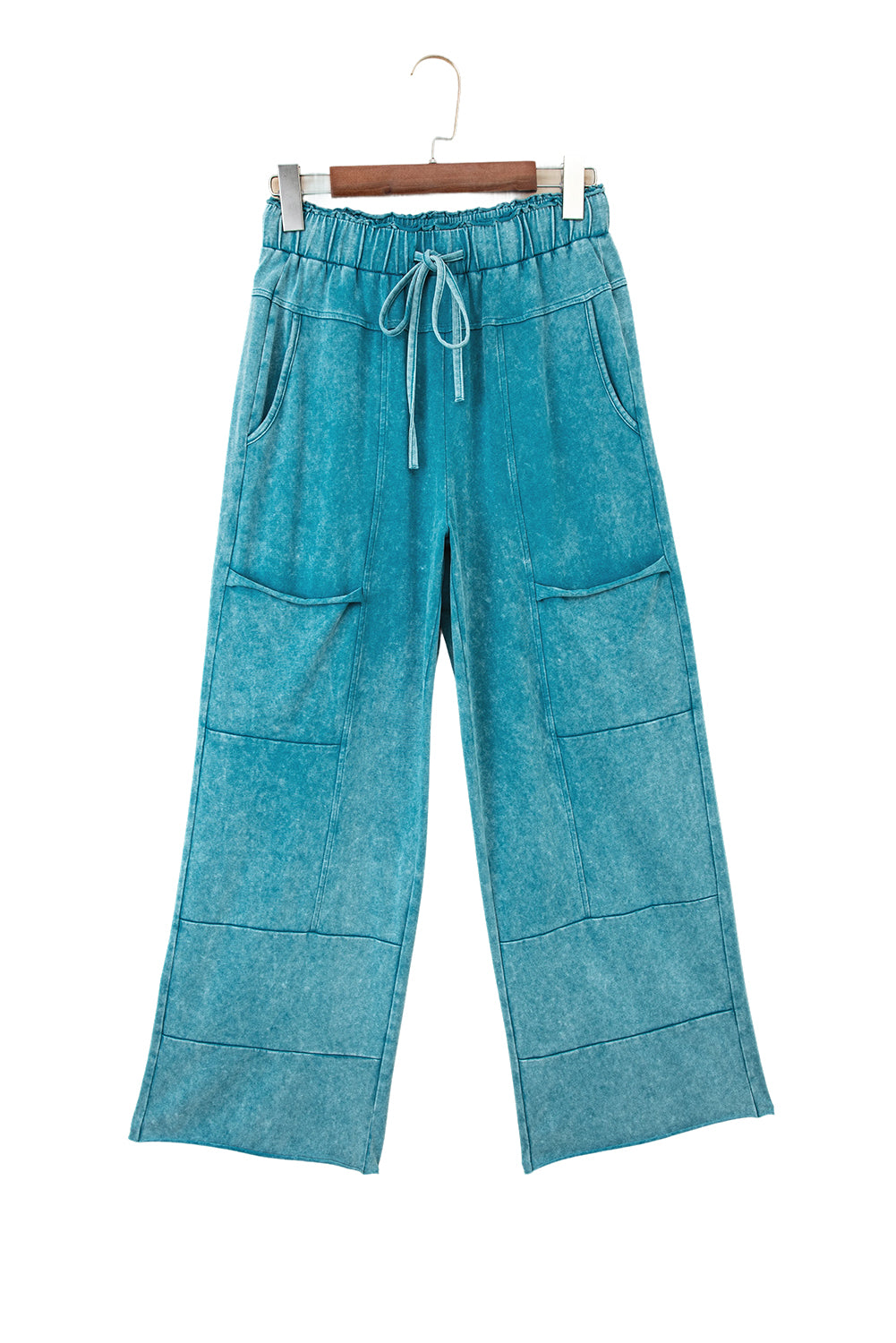 Teal Raw Hem Patched Pocket Pants