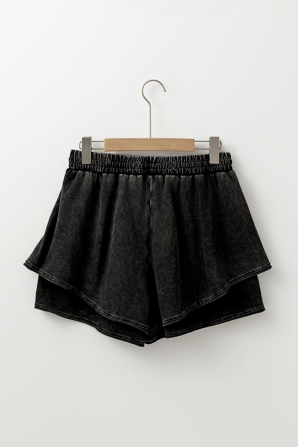 Black Mineral Wash High Waist Casual Shorts