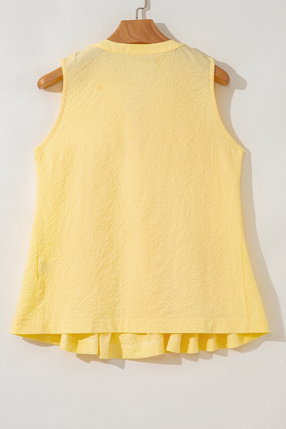 Yellow Bow Tie Notched Neck Pleated Tank Top