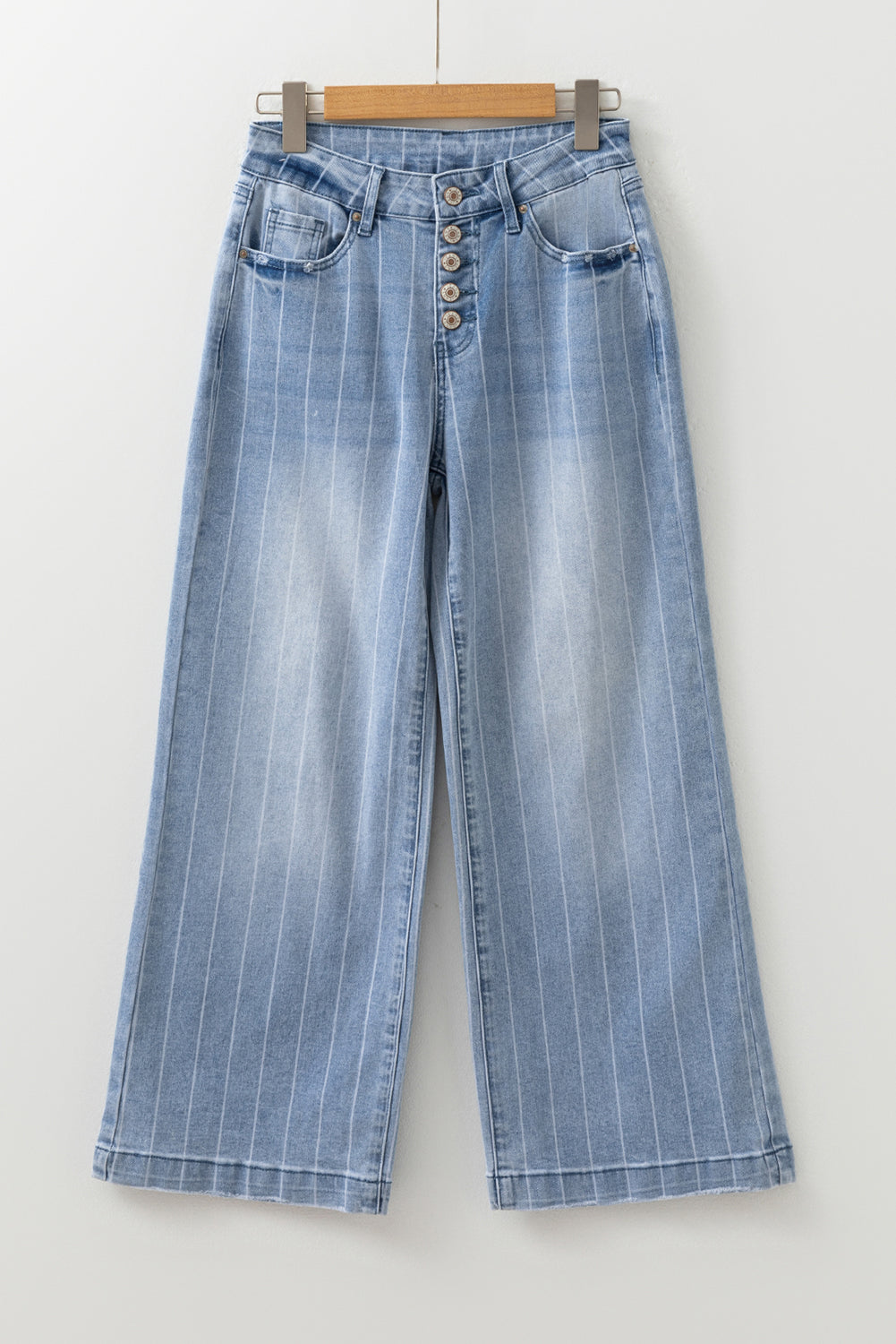 Button Up Pinstripe Wide Leg Jeans