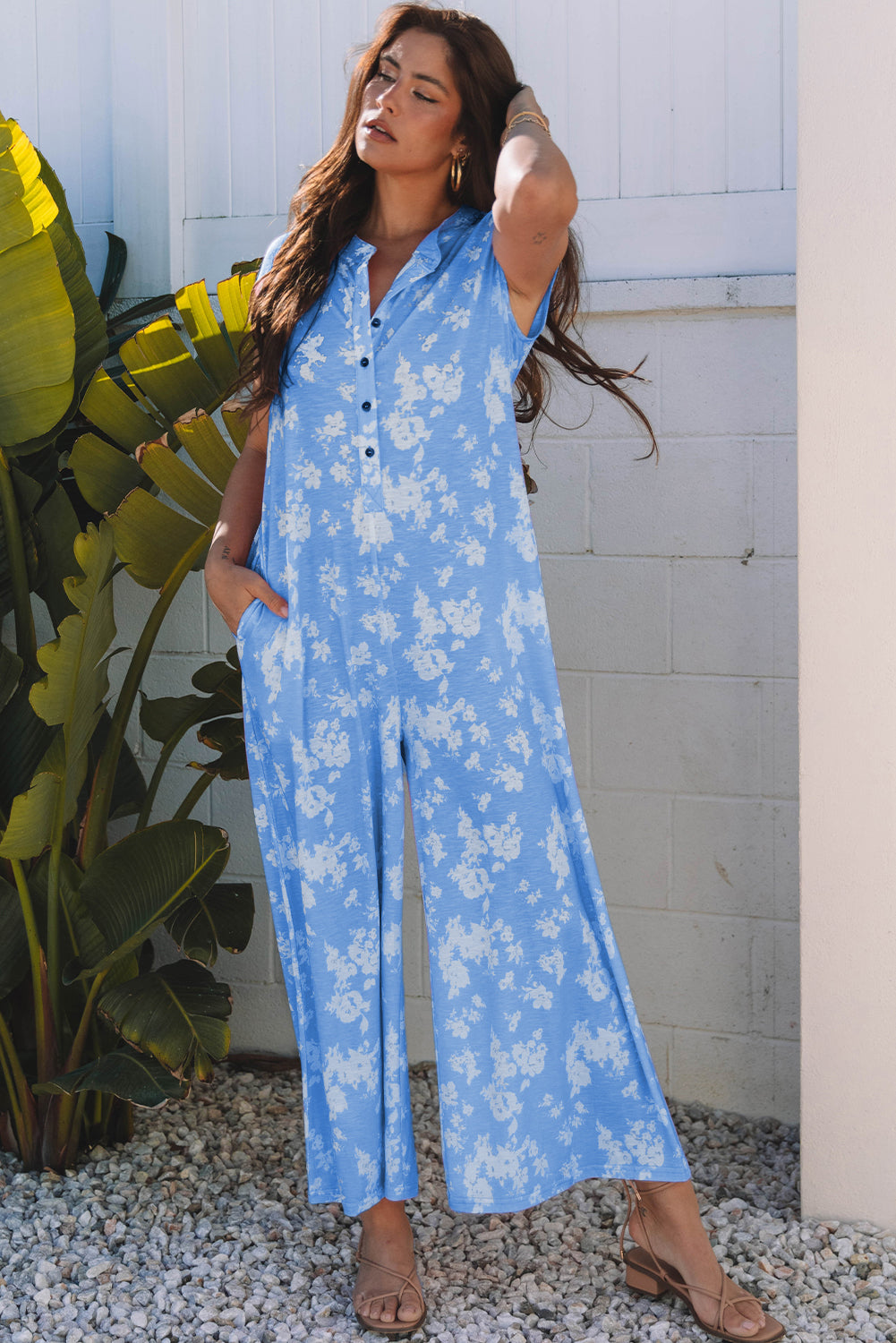Floral Print Wide Leg Jumpsuit