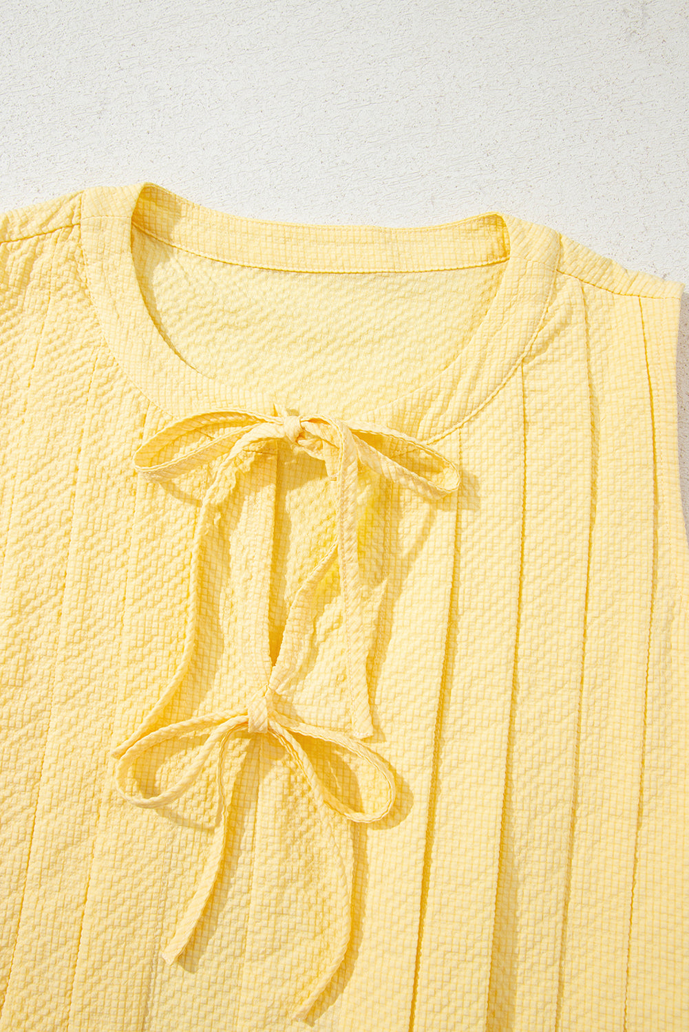 Yellow Bow Tie Notched Neck Pleated Tank Top