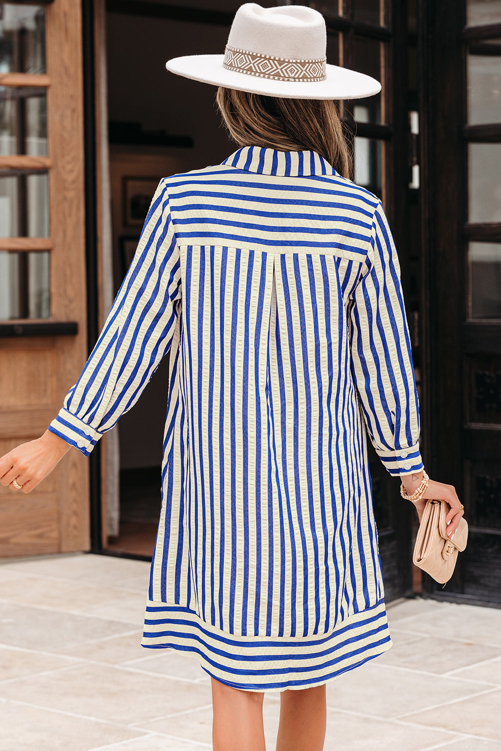 Blue Stripe Half Button Mini Dress