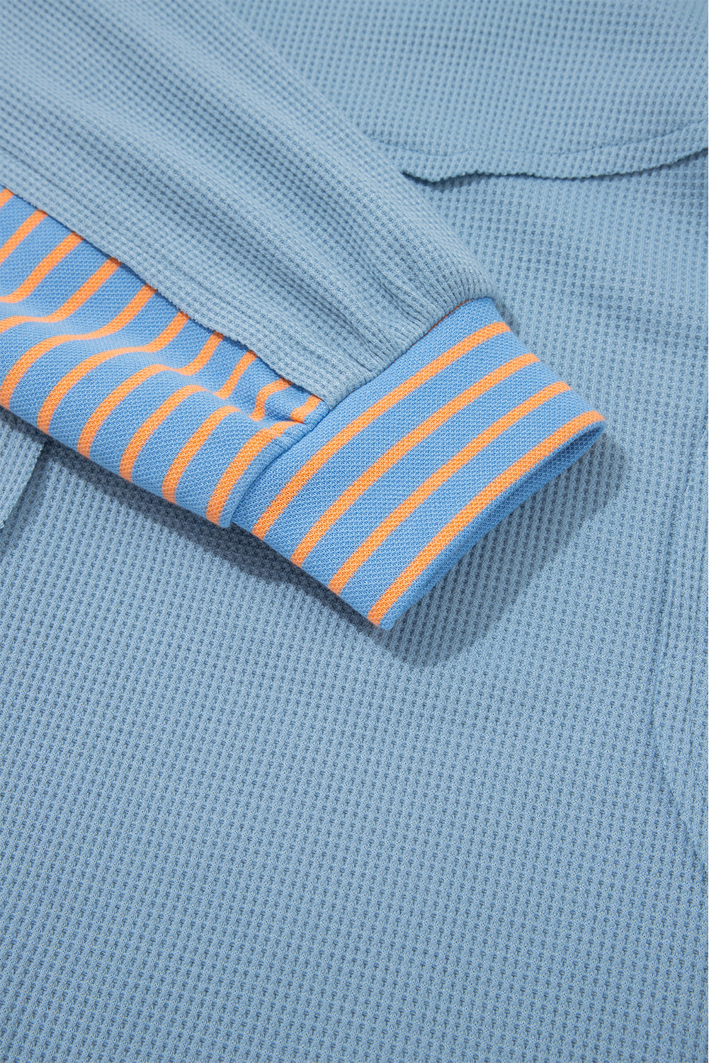 Dusk Blue Waffle Striped Patchwork Pullover