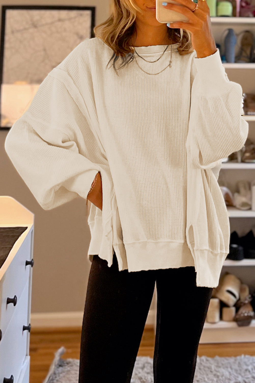 Waffle Knit Oversized Top